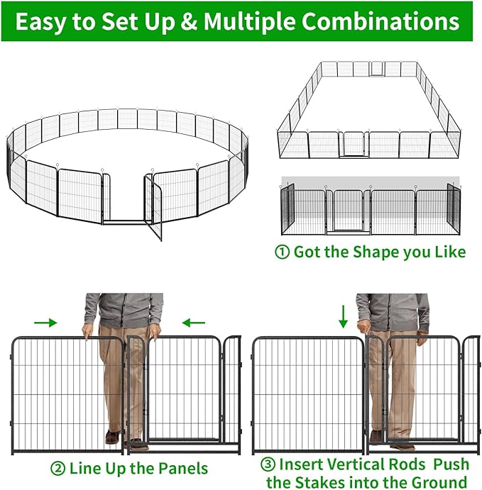 Dog Playpen Outdoor Extra Wide 24 Panels Heavy Duty Dog Fence 32" Height Anti-Rust with Doors Portable for RV Camping Yard, Total 63FT, 316 Sq.ft, Snowy Black