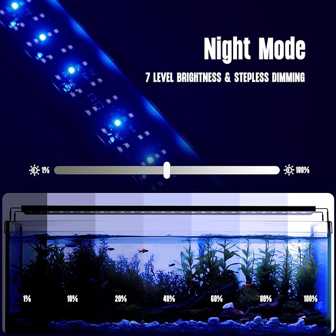 GLOWRIUM Aquarium Light, LED Freshwater Fish Tank Light with Timer, Full Spectrum Planted Aquarium Grow Lights with Daylight/Moonlight Mode, Brightness Adjustable, Auto On/Off (48-58 in)