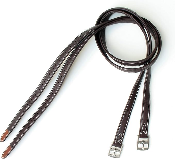 Exion FlexiStrong Stirrup Leathers for English Saddle | Ultra-Soft Cow Calfskin with Nylon Core | 1” Wide Stirrup Leathers for Daily Use | Sizes 48" to 62" | Black, Brown