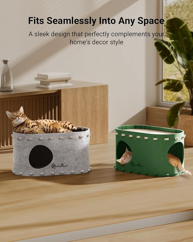 DownyPaws Cat House for Indoor Cats, Cat Bed Cave for Multiple & Large Cats Up to 22 Lbs, Scratch Resistant Peekaboo Cat Caves, Foldable Tunnel Enclosed Bed, PeekaPurr, Marble