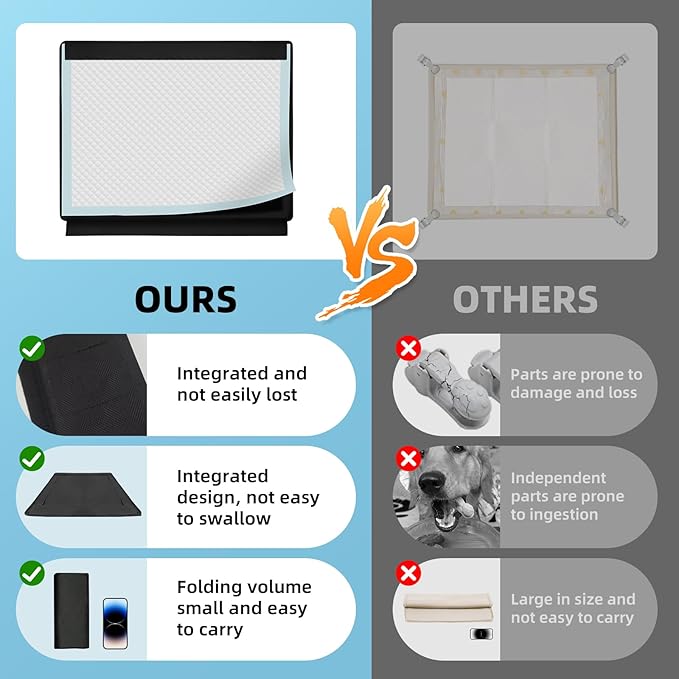 Dog Pee Pad Holder, Oxford Cloth Material, Fit 28"x34" Pad,Puppy Pad Holder, 8 Powerfu Magnetic Clips, Indoor Dog Potty, Black