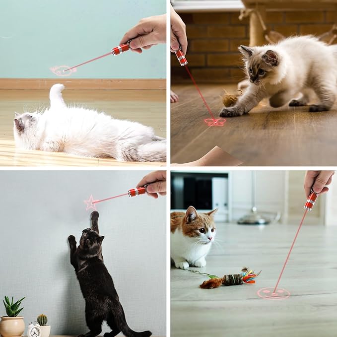 EAWONGEE Cat Toys Rechargeable, Indoor Cats Chase Light, Interactive for Kitty Pet Dog with 3 Light Modes 5 Patterns, Red