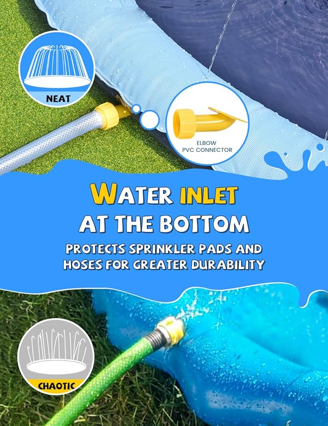 VISTOP Non-Slip Splash Pad for Kids and Dog, Thicken Sprinkler Pool Summer Outdoor Water Toys - Fun Backyard Fountain Play Mat for Baby Girls Boys Children or Pet Dog (97 inch, Blue&Blue)