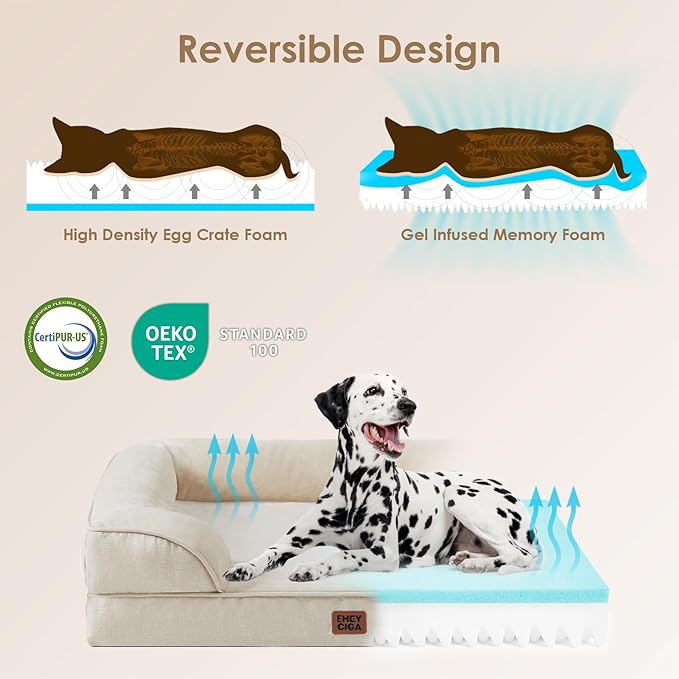 EHEYCIGA Orthopedic Dog Bed for Small Dogs, Waterproof Memory Foam Small Dog Beds with Sides, Non-Slip Bottom and Egg-Crate Foam Medium Pet Couch Bed with Washable Removable Cover, Beige