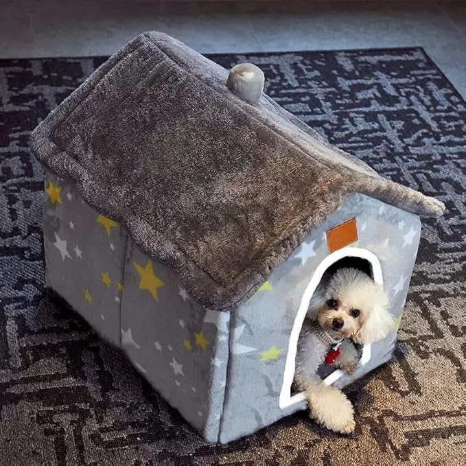 Scnbom Dog House Indoor Puppy Cave Cat Nest Kennel Pet Bed Portable Memory Sponge Foldable Houses with Cushion (Grey, XL:Size fits 18kg/40lbs (Pets))