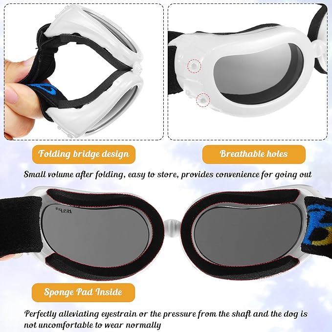 Frienda Dog Helmet and Goggles, UV Protection Doggy Sunglasses and 4 Inch Padded Puppy Motorcycle Helmet Adorable Dog Goggles with Adjustable Belt for Small Dogs Puppy Riding(White,S)