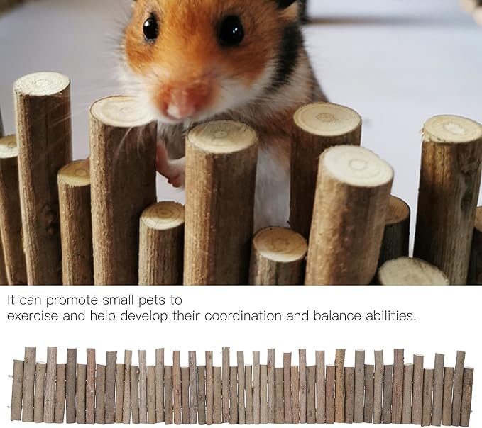 Ejoyous Hamster Wooden Bridge, Wood Ladder Hamster Fence Hideout Cage Bedding Climbing Toys for Syrian Hamsters Gerbil Small Animals (40CM Fence)