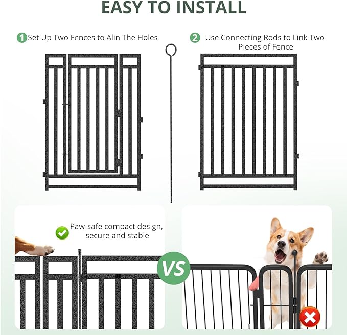 Dog Fence Outdoor Indoor, 32" Inch Height 48 Panels Dog Playpen for Large/Medium/Small Dogs Metal Dog Pen for Yard Camping and RV | Black-Silver