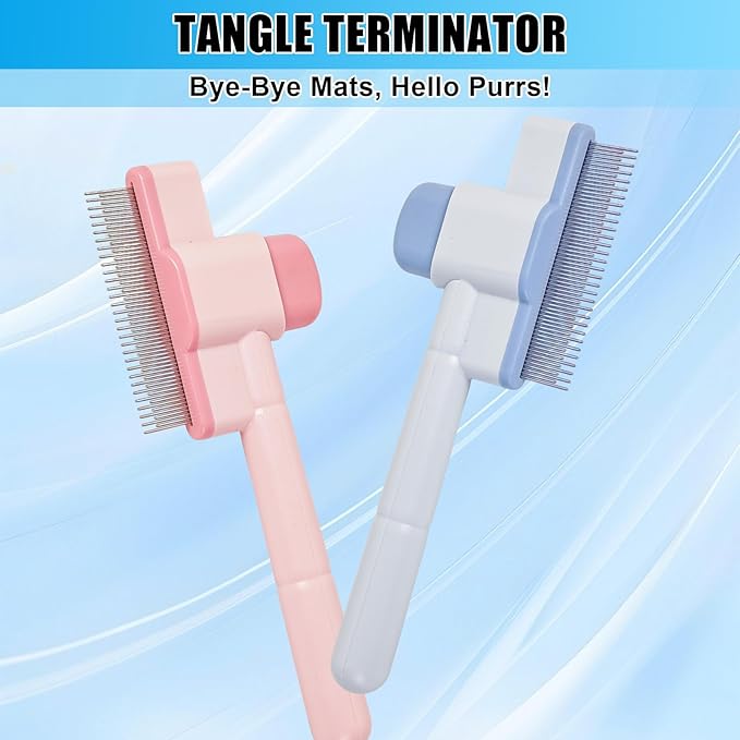 2PCS Flea Comb for Cats & Dogs – Magic Self-Cleaning Cat Grooming Brush with Stainless Steel Teeth, Cat Combs for Fleas and Ticks, Indoor Pets, Fine Tooth Comb for Kittens