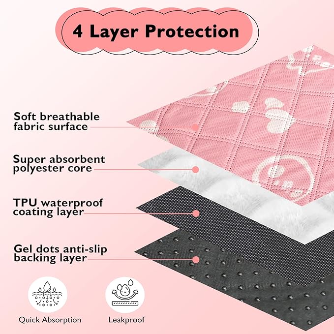 4 Pack Guinea Pig Bedding - Washable Guinea Pig Liners for Midwest Cage, Waterproof Reusable Pee Pads Super Absorbent Mats for Small Animals Pet Rabbit Bunny Hamster Rat (Pink, 48 x 24 Inch)