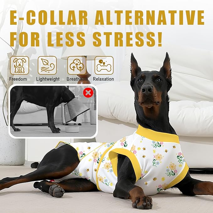 Recovery Suit for Dogs After Surgery, Professional Dog Surgical Suit for Female Spay, Male Neuter, E-Collar & Cone Alternative Dog Onesie for Abdominal Wounds Skin Disease, Yellow, XL
