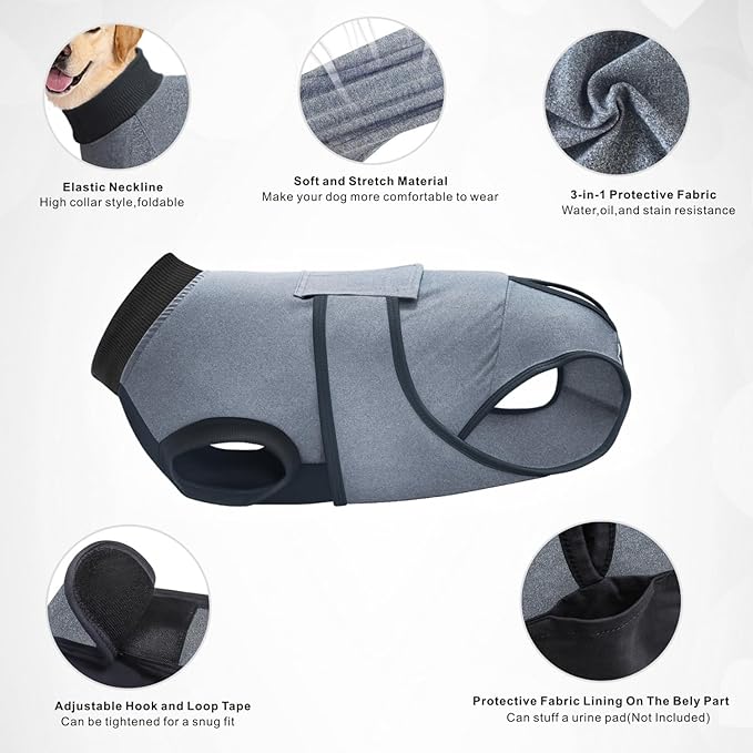 Idepet Dog Recovery Suit Female,Dogs Onesie Suit Surgery Male Breathable Pet Bodysuit for Spay Neuter E-Collar & Cone Alternative Surgical Suit Puppy Abdominal Anti Licking Wounds Shirt (Gray, XL)