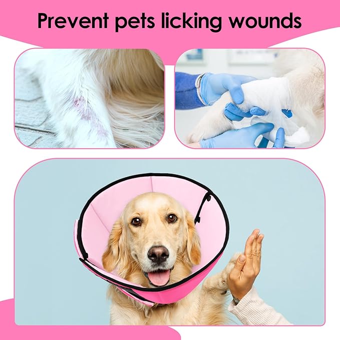 Dog Recovery Collar Cone for Medium Dogs, Adjustable Dog Cone Alternative After Surgery for Dogs to Stop Licking, Breathable Soft Cone for Medium Large Dogs, Pink M