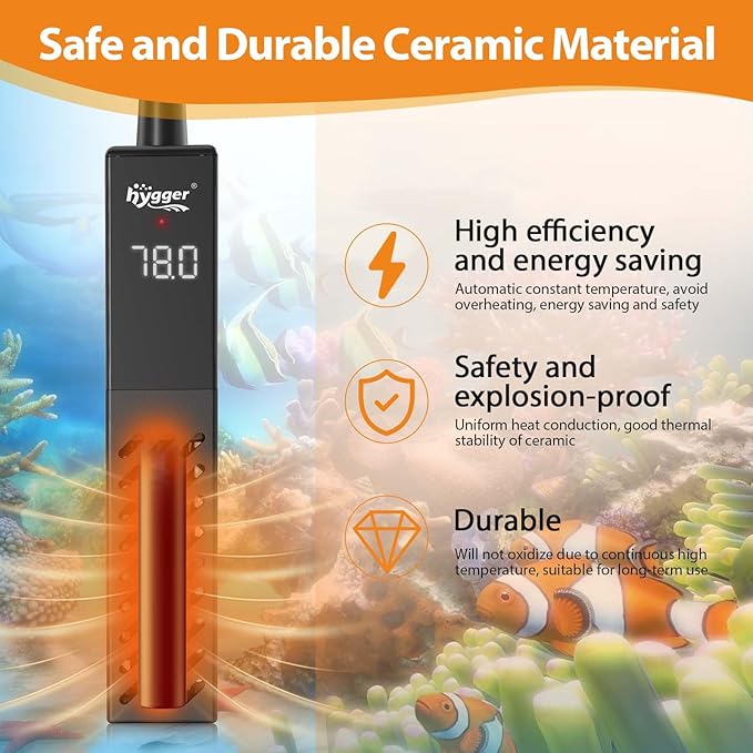 hygger Upgrade Ceramic Aquarium Heater, 200W Digital Fish Tank Heater with Automatic Power-Off and Over-Temperature Protection, Energy Saving Submersible Aquarium Heater for Freshwater and Saltwater