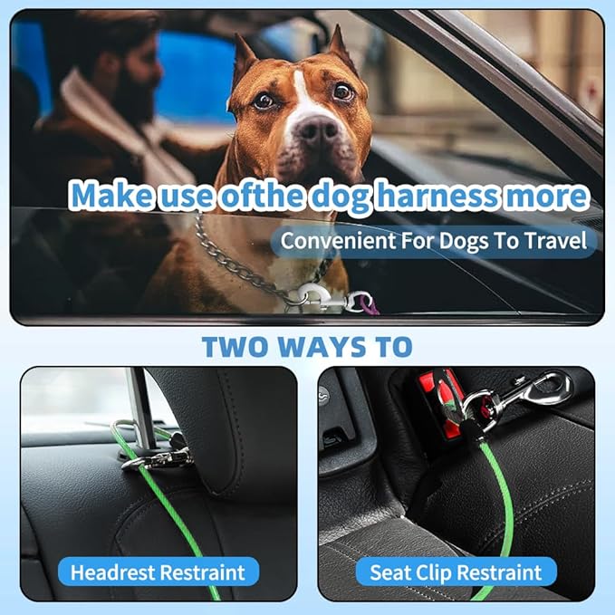 Dog Seat Belt Harness for Car,Dog Seatbelt of Coated Wire Leash Safety Restraint,No Chew Tether Cable Vehicle,Double Clips & Latch(Green, 16 inch/40 CM)