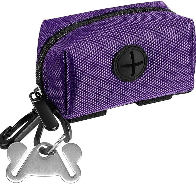 Dog Waste Bag Dispenser Pet Poop Bags Holder for Doggie Waste Bags Dispensers Soft Fabric Zipper Small Doggy Puppy Pouch for Leash Accessory Attachment with Carrier,Purple