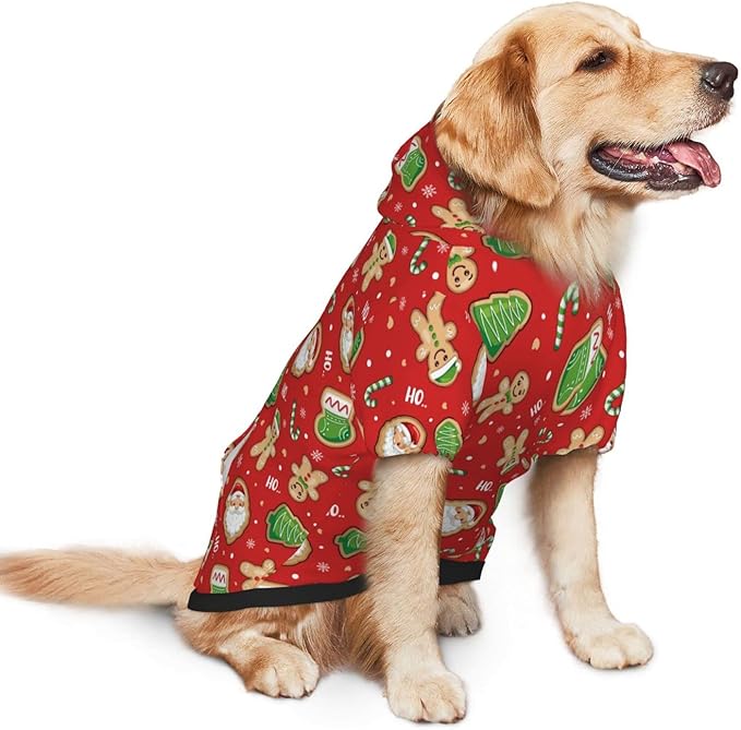 Santa Claus with Gingerbread Man Hoodie,Christmas Cosplay Dog Clothes with Pocket and Hat Winter Clothes Sweaters X-Small