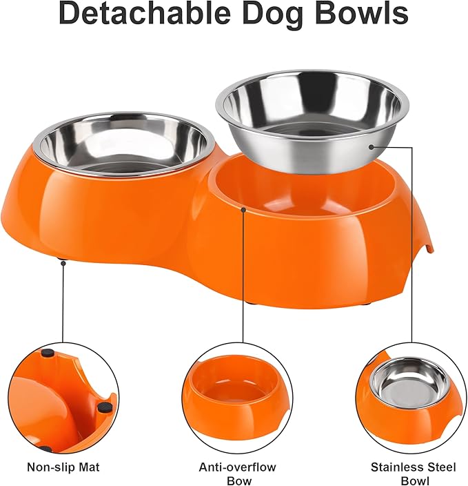 Elevated Dog Bowls Set - Non-Slip Raised Pet Feeder with Medium (10 oz) & Large (20 oz) Stainless Steel Bowls - Includes Durable Resin Stand for Puppies, Adult Dogs & Cats - Orange