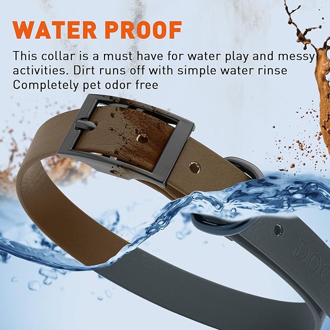 Dogline Biothane Waterproof Dog Collar Strong Coated Nylon Webbing with Black Hardware Odor- Proof for Easy Care Easy to Clean High Performance Fits Small Medium or Large Dogs, Dark Chocolate Brown
