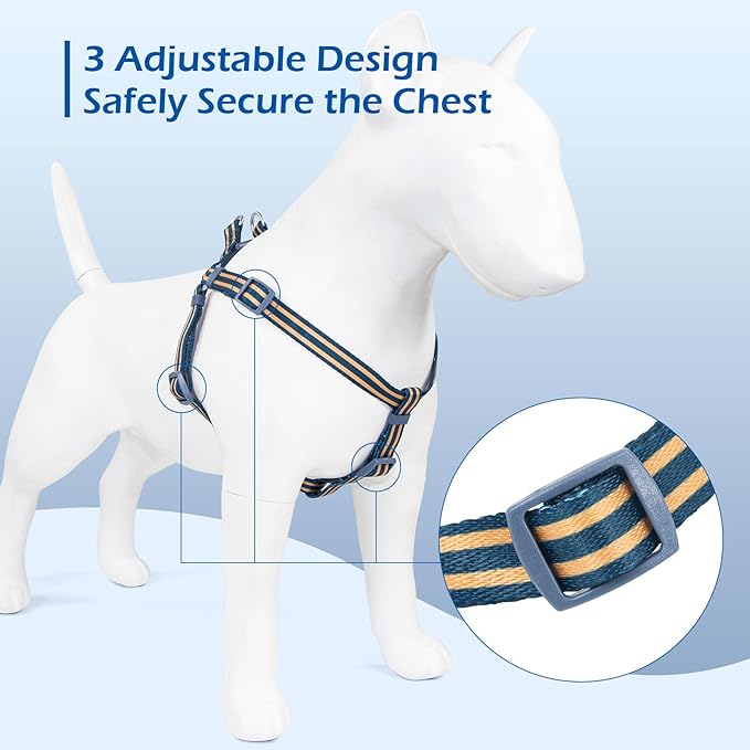 Stripe Step in Dog Harness for Small Dogs, Freedom Nylon Dog Halter Vests, Lightweight and Escape Proof Puppy Harness, Quick Fits for Small Medium and Large Dogs, Blue L