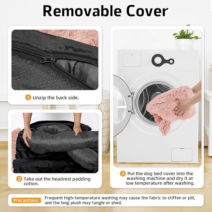 GGIB Calming Dog Bed Fluffy Plush Dog Mat for Furniture Protector with Removable Washable Cover for Large Medium Small Dogs and Cats (Large, Pink)