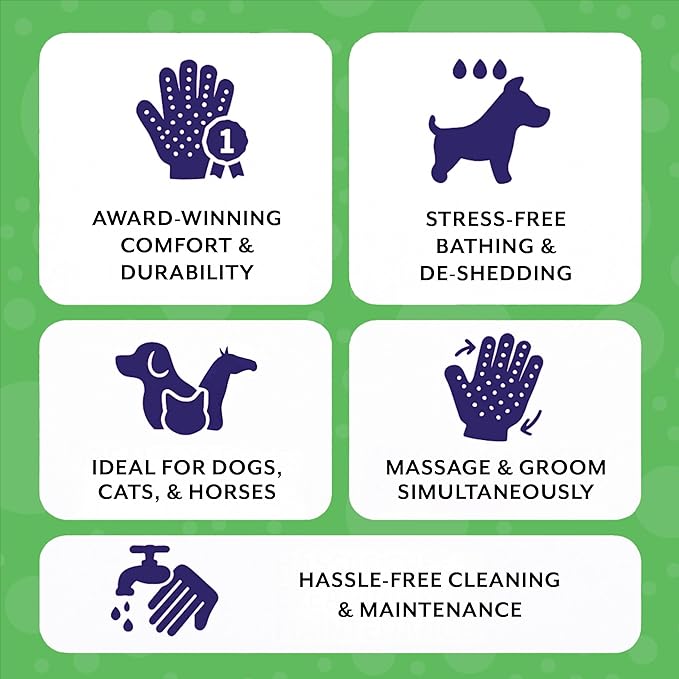 H HandsOn Pet Grooming Gloves - Patented #1 Ranked, Award Winning Shedding, Bathing, & Hair Remover Gloves - Gentle Brush for Cats, Dogs, and Horses (Black, Junior)