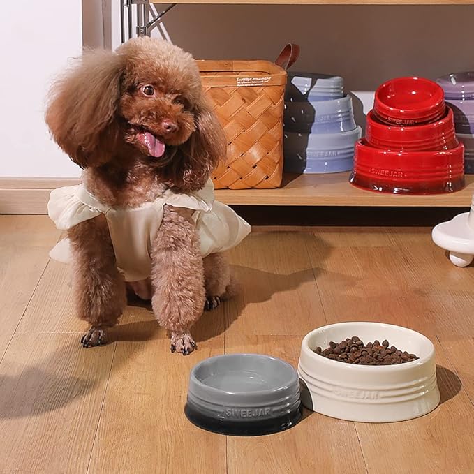 Sweejar Gradient Dog Bowl, Ceramic Dog Food Dish for Puppy and Kitten, Porcelain Pet Bowl for Food and Water 8 oz (Gradient Grey)