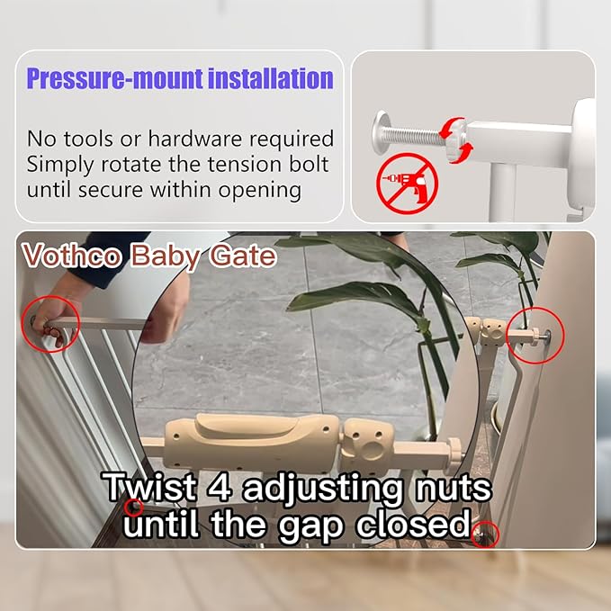 Extra Wide Baby Gate 43.5-48 Inch, Pressure Mounted No Drilling, Heavy Duty Metal for Stairs & Doorways, Indoor Safety Gate for Kids and Dogs, White