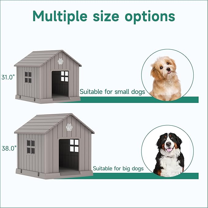 DRATO Dog House Indoor Outdoor for Small to Large Sized Dogs Indoor Outdoor Doghouse Puppy Shelter with Elevated Floor, Easy to Assemble (Light Brown, 38Inch(37.8 * 40.87 * 38.82))
