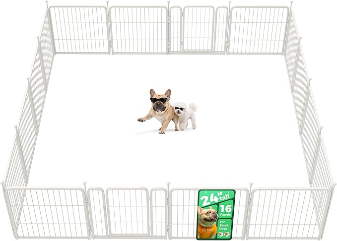 FXW Rollick Unleashed Dog Playpen for Indoor, Yard, RV Camping, 24 inch 16 Panels for Small and Puppy Dogs, White│Patented