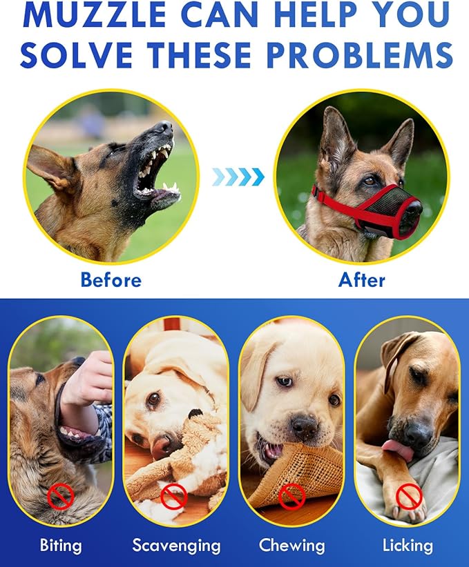 Dog Muzzle, Soft Air Mesh Muzzle for Small Medium Large Dogs Anti Biting Barking Chewing, Breathable Drinkable Adjustable Loop Pets Muzzle for German Shepherd Husky Labrador Retriever (Red,XL)
