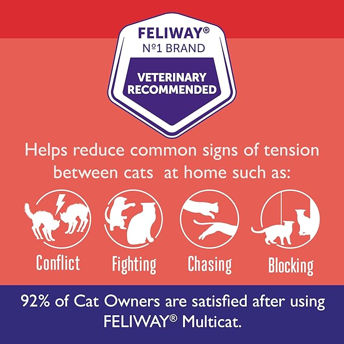FELIWAY® MultiCat 3 x 30 Day Cat Calming Refills for Pheromone Diffuser, 3 x 48ml Value Pack- Helps Reduce Conflicts and Signs of Tension in Multi-Cat Households