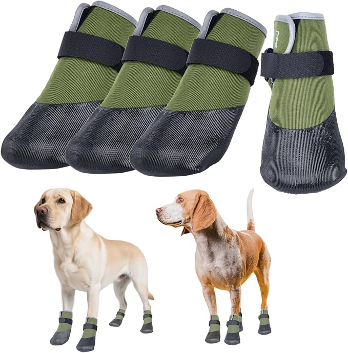 Dog Shoes Lightweight Dog Boots-Breathable Knitted Paw Protector with Adjustable Strap for Hot Pavement, Rain Walking, Hardwood Floors Anti Slip Reduce Noise, Prevent Licking Paws(Green,L)