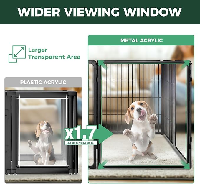 FXW Homeplus Unleashed Indoor Dog Playpen - Stress-Free and Safe Play, Heavy Duty 32 Inch 4 Acrylic Panels + 4 Wire Panels Dog Pen for Small and Medium Dogs, Black│Patented