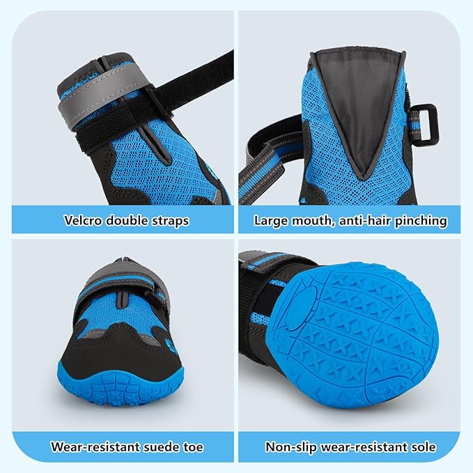Dog Shoes for Large Medium Small Dog, Mesh Breathable Dog Shoes for Hot Pavement, Anti-Slip Dogs Boots Paw Protectors with Reflective for Outdoor Walking Indoor Hardfloors (Size 1)