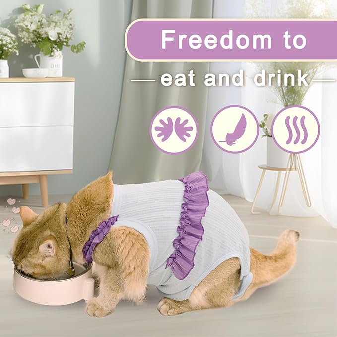 Cat Recovery Suit,Kitten Onesie After Surgery,E-Collar Alternative for Abdominal Wound and Skin Diseases,Soft Breathable Bodysuit After Spay（Purple-s）