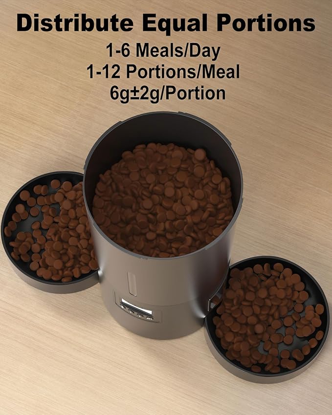 Dual Automatic Cat Feeder 2 Cats,6 Meals/Day,12 Portions/Meal,4.2L Dual Power Double Bowls Feeder,Dry Food Auto Pet Dispenser,10S Voice Record,Flexible Schedule Timer (Black,Basic Dual Bowls)