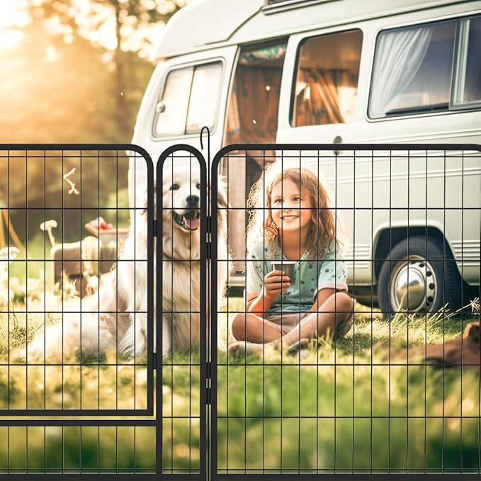 Dog Playpen, Outdoor Dog Fence, 16 Panels, 32" H Dog Pen for Medium/Small Dogs, Heavy Duty Metal Pet Fence with Gate, Portable Dog Fence for RV Camping and Yard (Black)