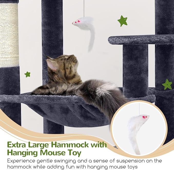 Globlazer Heavy Duty Cat Tree, 70 inch Sturdy Cat Tree for Indoor Cats Extra Large Cat Tower with Scratching Post, Hammock, Cat Condo for Adult Cats Kittens, F70 Pro, Dark Grey