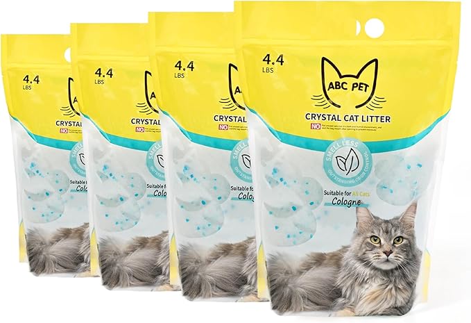 Cat Litter Crystals No Clumping Odor Control Kitty Litter Non-Clumping No scooping Low Dust, Low Tracking, Dehydrates Waste Cologne - 17.2 lbs (4 x 4.3 lb Packs)