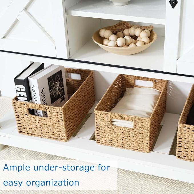 Entryway Table with Storage, Farmhouse Buffet Cabinet Coffee Bar Kitchen Island with Sliding Barn Doors & Shelves, Console Table for Kitchen, Dining Room, Living Room, White