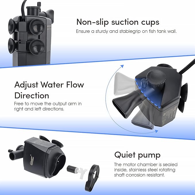 hygger Submersible Aquarium Power Filter 80 GPH for 3-10 Gallon Fish Tank Corner Internal Filter with Bio Ball Sponge 3-Stage Filtration System