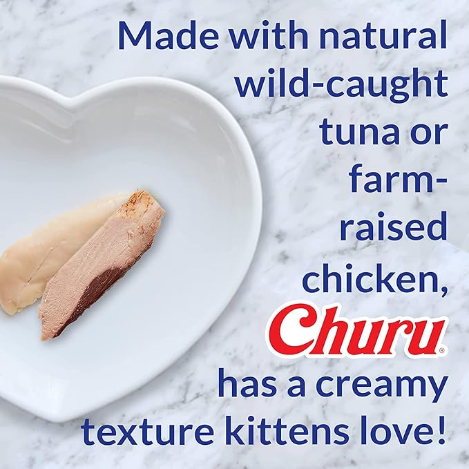 INABA Churu for Kittens, Creamy, Purée Lickable Cat Treats with DHA, EPA, Vitamin E & Taurine, 0.5 Ounces Each, 48 Tubes (4 per Pack), Tuna and Chicken Variety