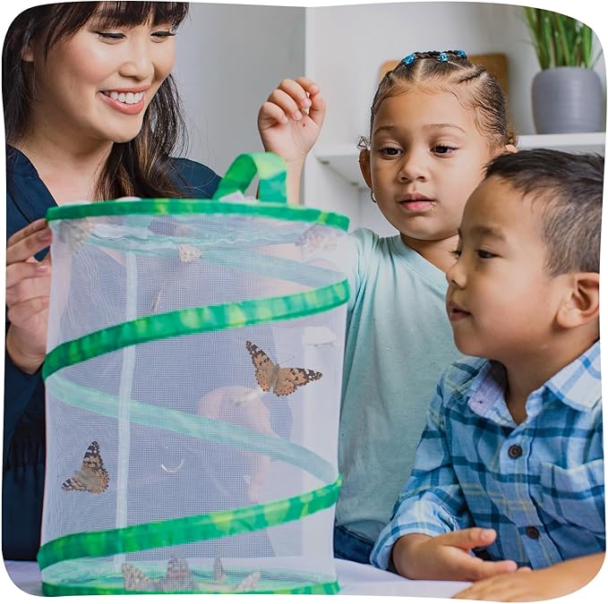 Insect Lore Butterfly Garden Kit – 10 Live Caterpillars, Habitat, STEM Journal, 2 Chrys-a-lid Holding Logs & Feeder – Grow & Release Painted Lady Butterflies – Educational Science Toy
