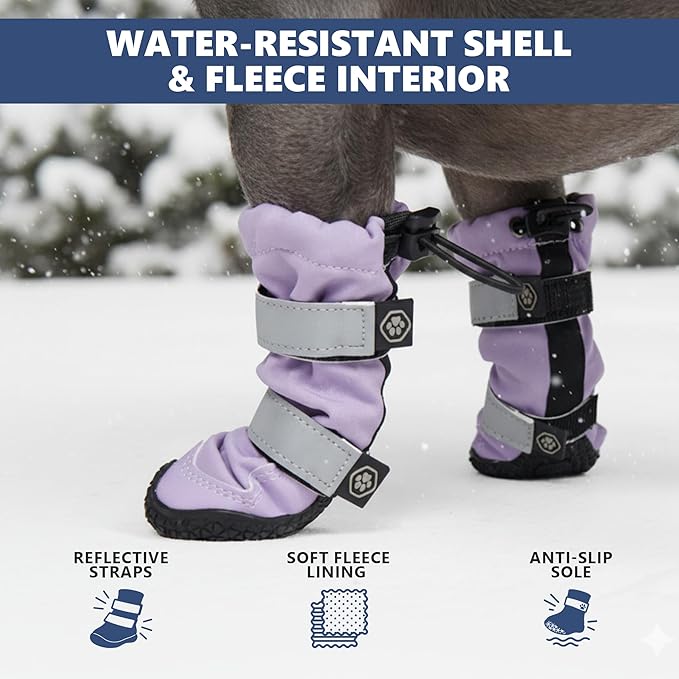 Spark Paws Dog Shoes, Waterproof Dog Boots for Medium to Large Dogs, Non Slip, Breathable Dog Booties and Paw Protectors - 4PCS Doggie Hiking Boots with Reflective Straps - Lilac, Size 1