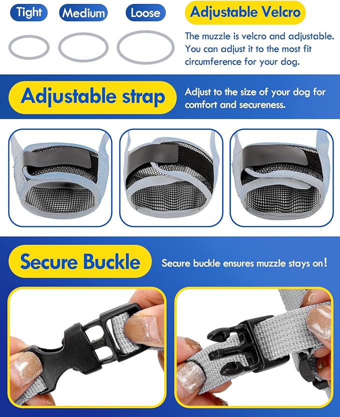 Dog Muzzle, Soft Air Mesh Muzzle for Small Medium Large Dogs Anti Biting Barking Chewing, Breathable Drinkable Adjustable Loop Pets Muzzle for German Shepherd Husky Labrador Retriever (Grey,M)