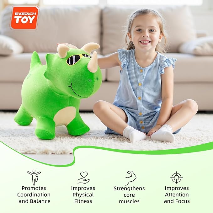 EVERICH TOY Bouncy Horse Dinosaur Toys, Inflatable Bouncing Animal Hopping Toys, Outdoor Indoor Ride on Bouncer, Boys Girls Birthday Gift for 18 Month 2 3 4 5 6 Year Old Kid- Plush Dinosaur Toy