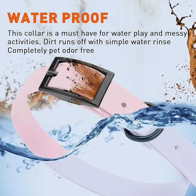 Dogline Biothane Waterproof Dog Collar Strong Coated Nylon Webbing with Black Hardware Odor- Proof for Easy Care Easy to Clean High Performance Fits Small Medium or Large Dogs, Pastel Purple