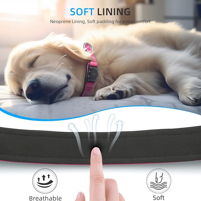 Upgraded AirTag Dog Collar, IP68 Waterproof Air Tag Dog Collar Holder, Reflective, Ultra-Durable, Comfortable Padded, Heavy Duty Dog Collars for Small Medium Large Dogs (XL (15.6"-22"), Hotpink)
