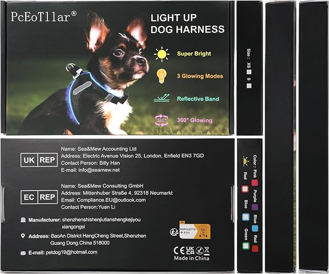 PceoTllar Light Up Dog Harness, LED No Pull Reflective Dog Harness, Flashing Lighted for Night Walking - Small/Medium, (Black Green,m)